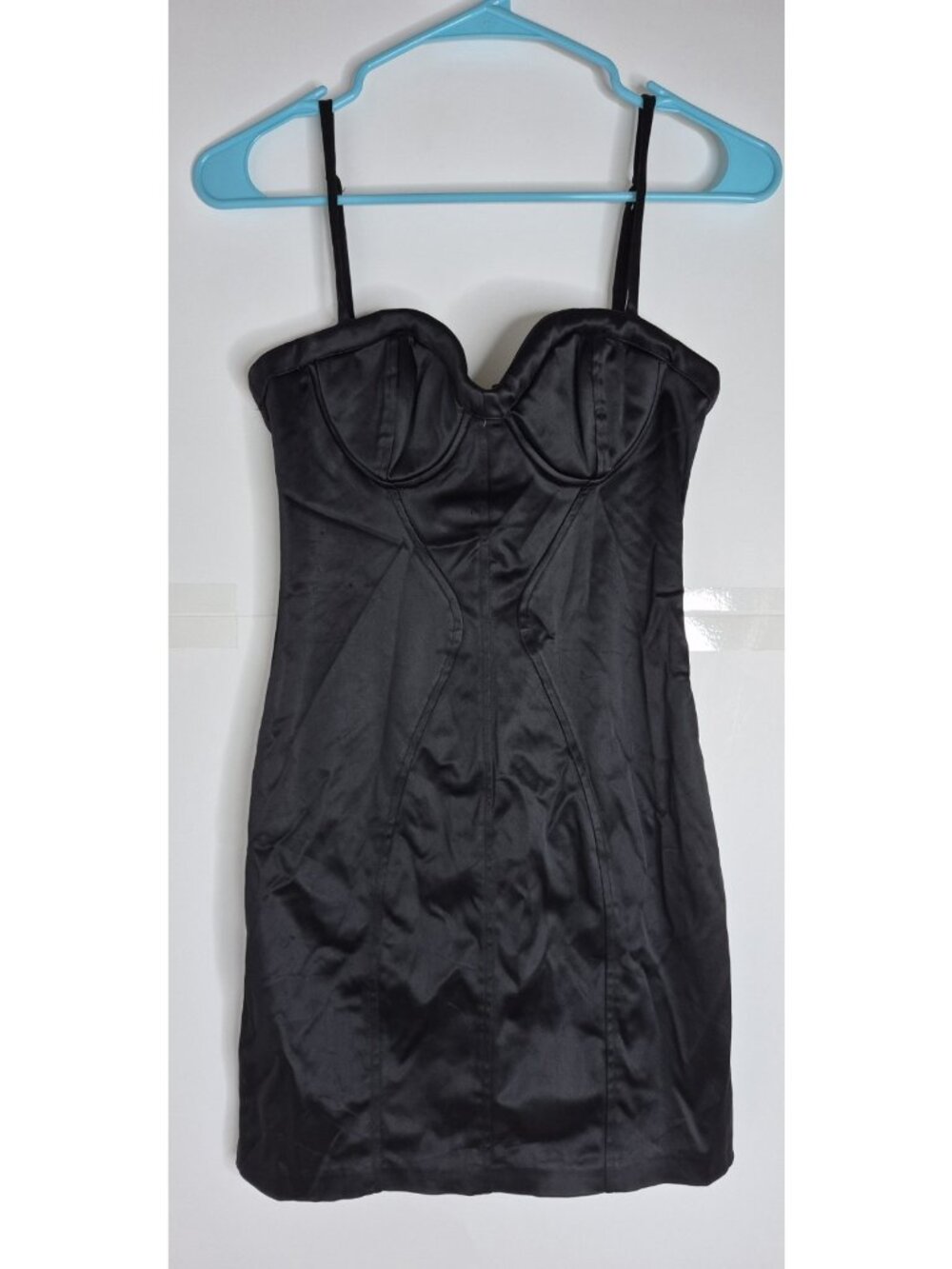 BEBE Black Satin Corset-Style Minidress Women's Size S Adjustable Straps